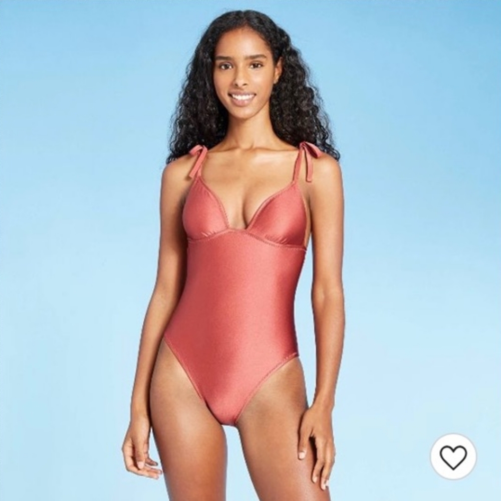 Women's Shade & Shore Petal Cup Tie Strap One Piece Swimsuit - Mahogany Medium